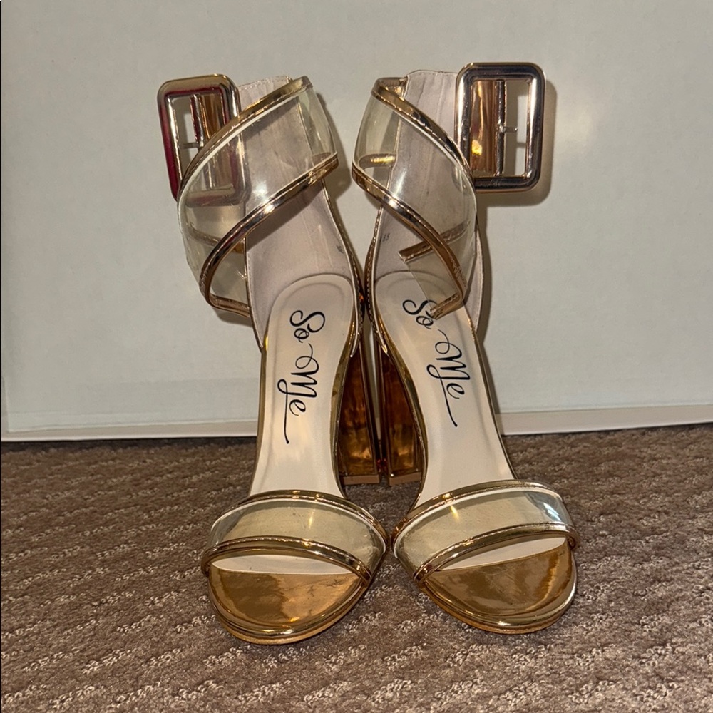 So Me Gold and Clear Women's Heels
